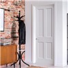 Rushmore White Primed 33x1981x762mm internal door is shaker panel internal door. It is comprised of MDF face with four recessed panels. This door benefits from solid core construction. White internal doors offer a simple, timeless and minimalist look that complements almost any interior.